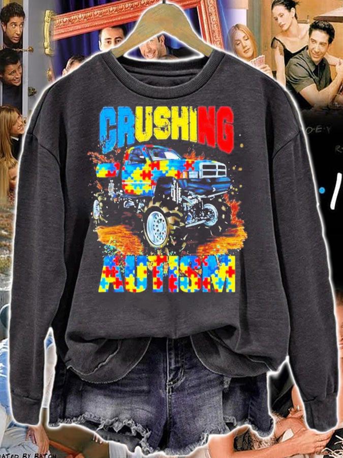 Crushing Autism Puzzle Monster Truck Autism Awareness T-Shirt t-shirt sweatshirt