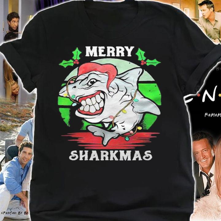 Santa hat shark Merry Sharkmas Christmas T-shirt t-shirt shirt