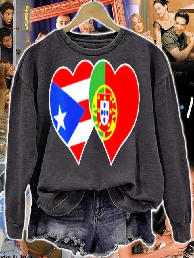 Puerto Rican Portuguese Heart Love Puerto Rico Portugal Flag T-Shirt t-shirt sweatshirt