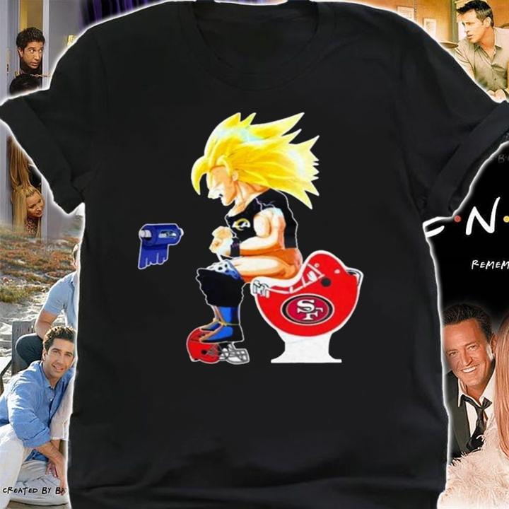 Son Goku Los Angeles Rams On Toilet Tampa Bay Buccaneers San Francisco 49ers t-shirt