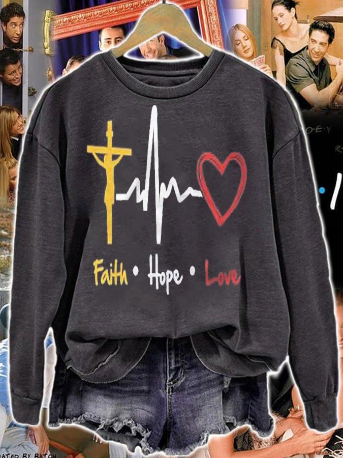 Colorful Faith Hope Love Heartbeat Of Jesus Cross Heart Rate Shirt sweatshirt