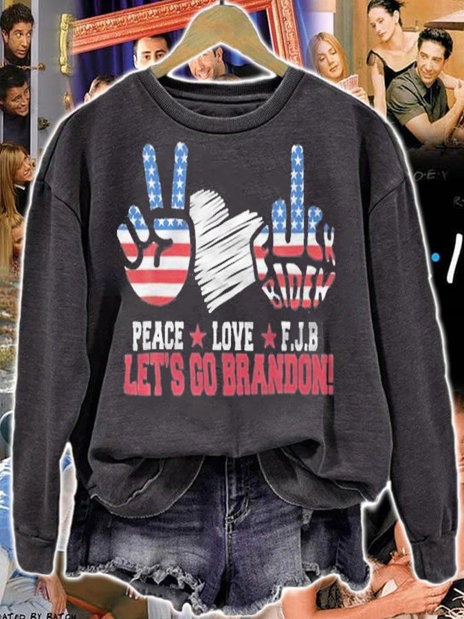 Trending peace Love FJB Let's Go Brandon USA Flag T-Shirt