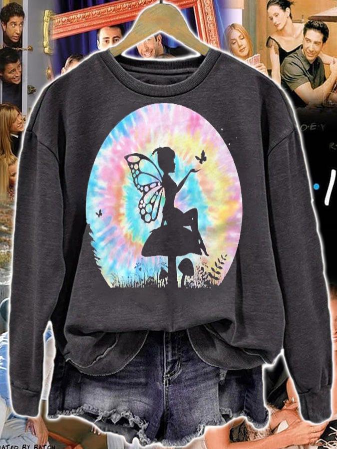 Tie Dye Butterfly Magical Fairy On Forest Mushroom Fairytale Shirt sweatshirt