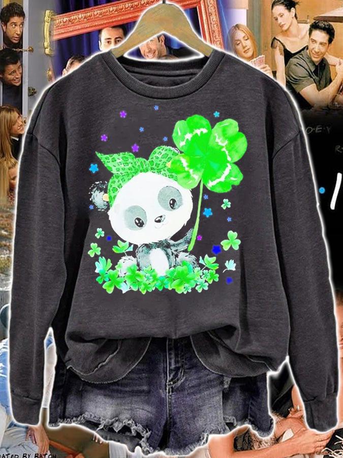 Panda Holding Shamrock Stars Cute St Patricks Day T-Shirt sweatshirt