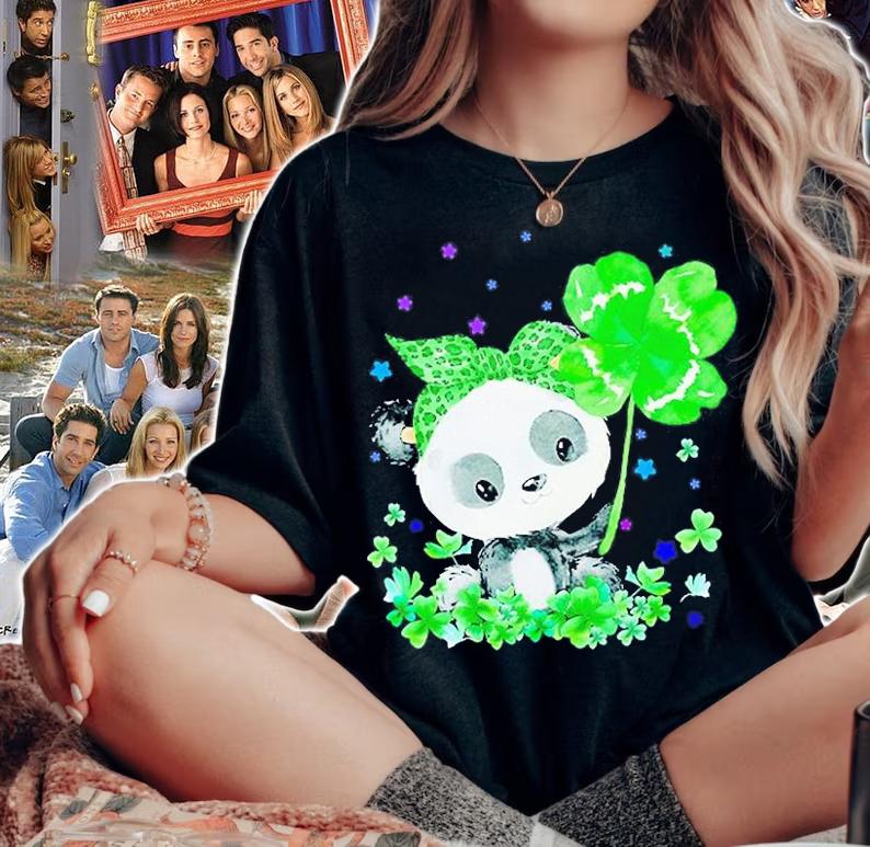 Panda Holding Shamrock Stars Cute St Patricks Day T-Shirt woman shirt
