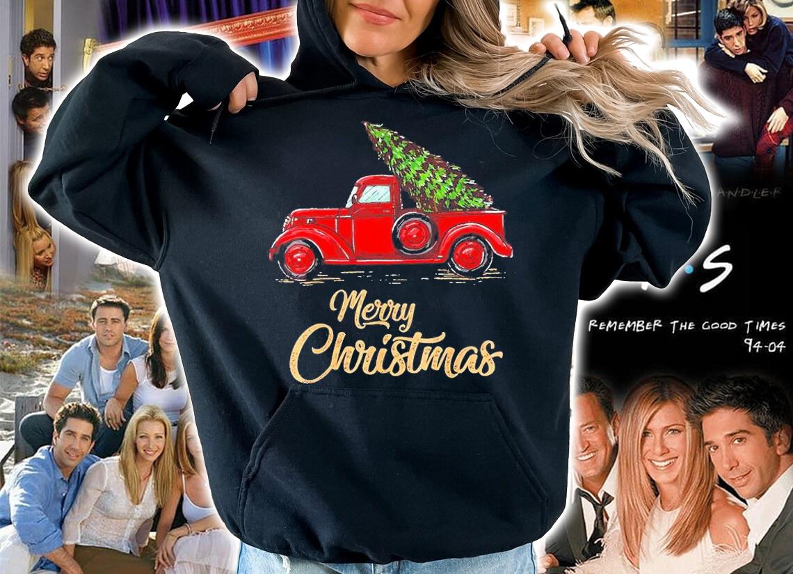 Merry Christmas Red Truck Christmas Tree T-Shirt hoodie