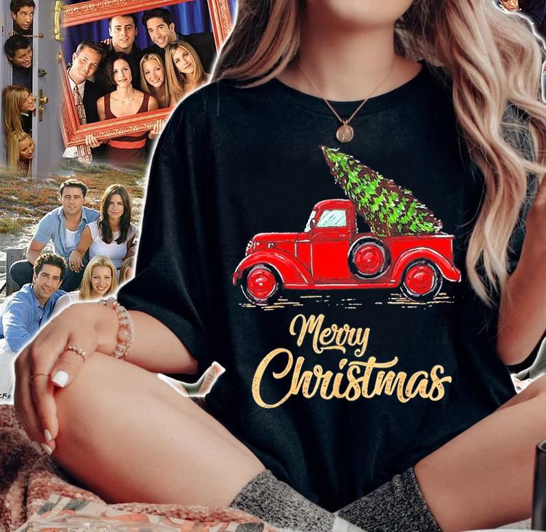 Merry Christmas Red Truck Christmas Tree T-Shirt woman shirt