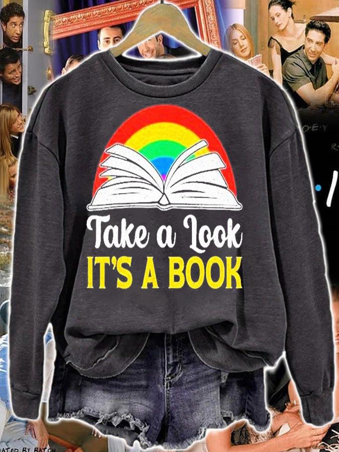 Take A Look Its In A Book Retro Rainbow Bookworms Reading T-Shirt sweatshirt