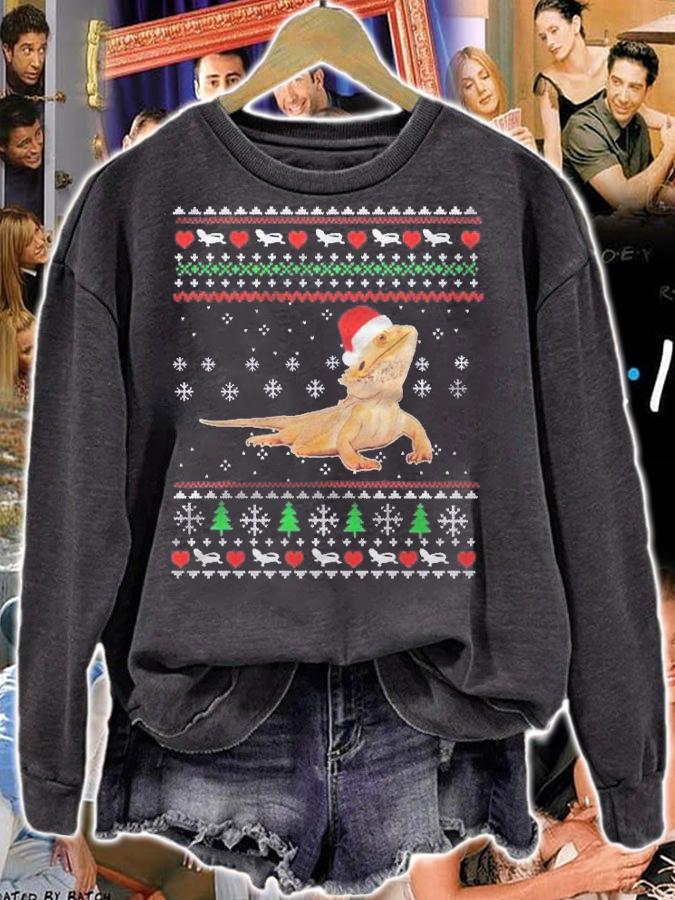 Cute Bearded Dragon Santa Hat Christmas Ugly Shirt