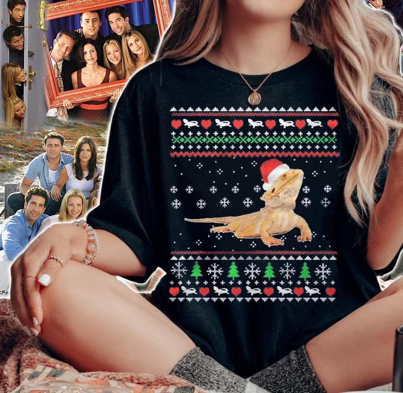 Cute Bearded Dragon Santa Hat Christmas Ugly Shirt