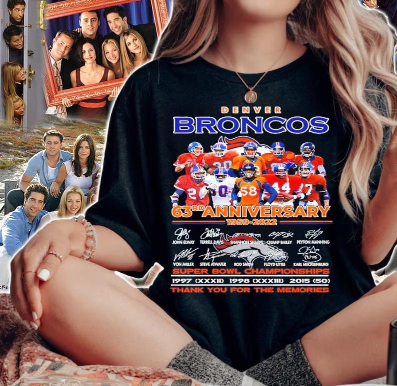 Denver Broncos 63rd Anniversary 1959-2022 Signatures Super Bowl Championships Thank You For The Memories Shirt woman shirt