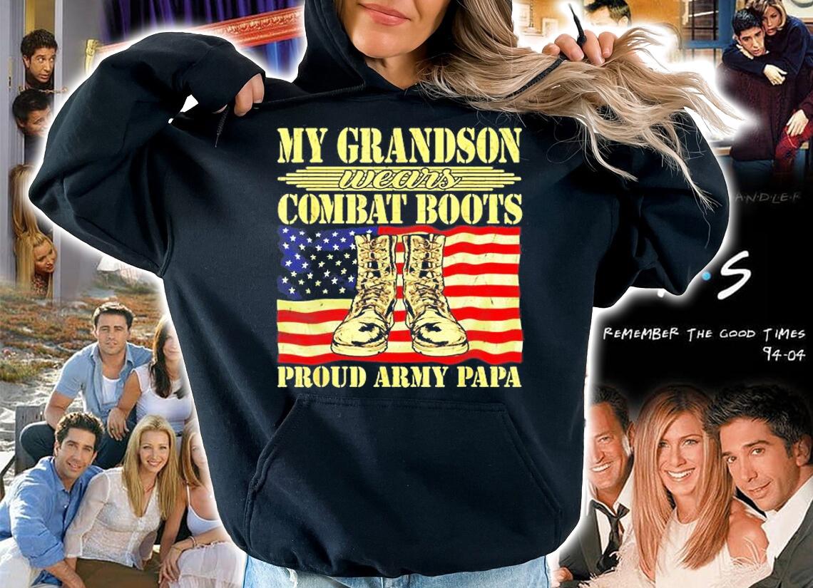 Mens My Grandson Wears Combat Boots Military Proud Army Papa Gift T-Shirt hoodie