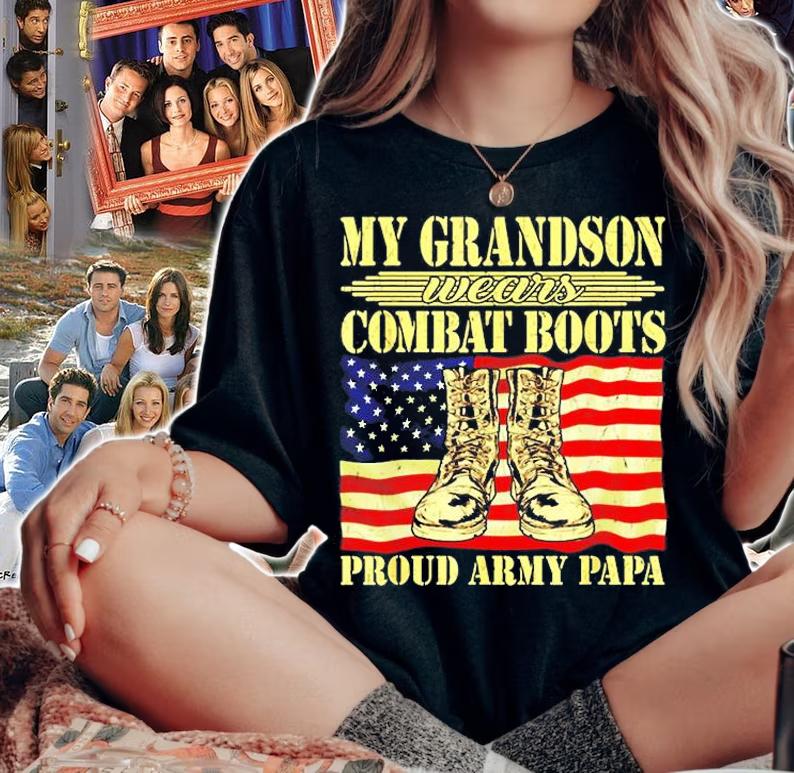 Mens My Grandson Wears Combat Boots Military Proud Army Papa Gift T-Shirt woman shirt