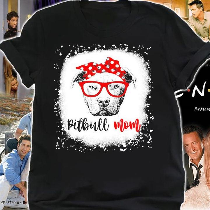 Pitbull Mom With Glasses Polka Dot Turban Bleached Pitties T Shirt