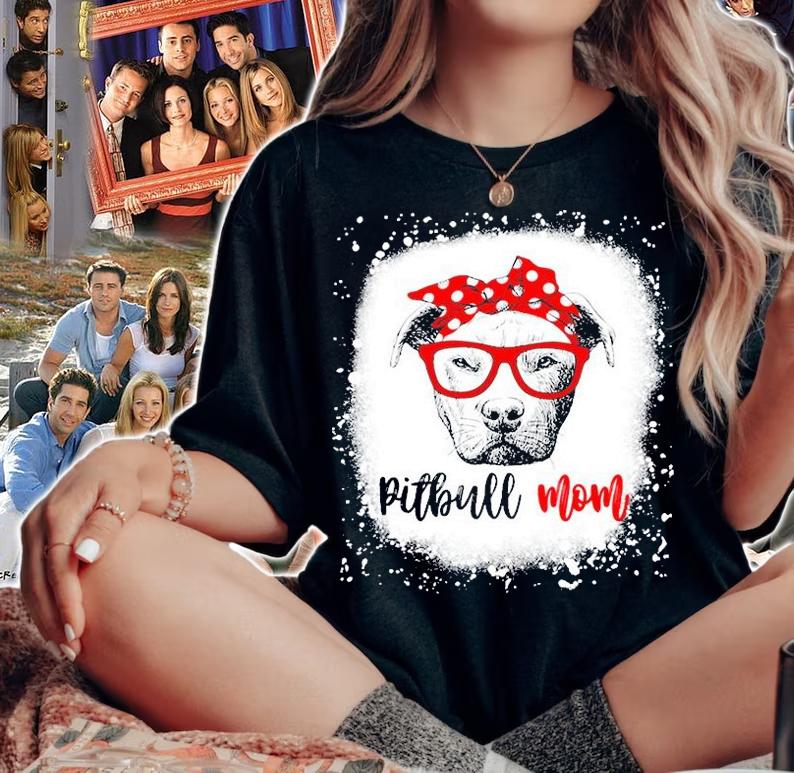 Pitbull Mom With Glasses Polka Dot Turban Bleached Pitties T Shirt