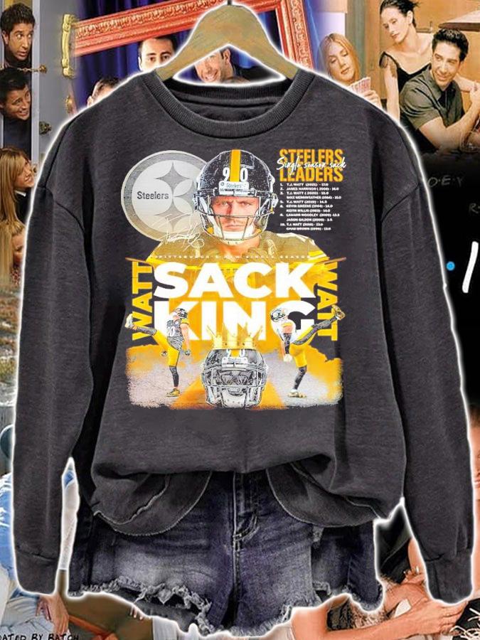 T.J Watt #90 Sacking Steelers Leaders Signatures Shirt sweatshirt
