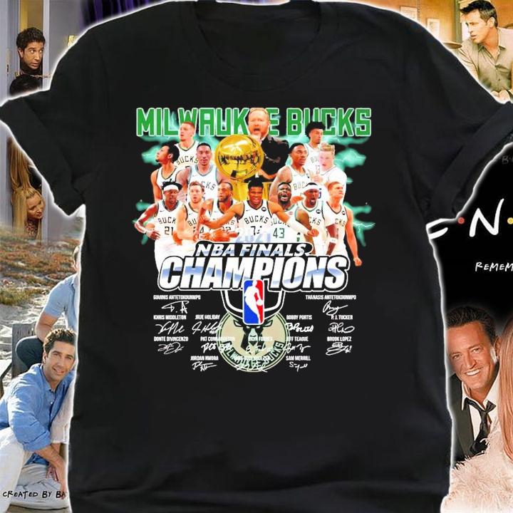 Cup NBA Finals Champions Milwaukee Bucks signatures shirt