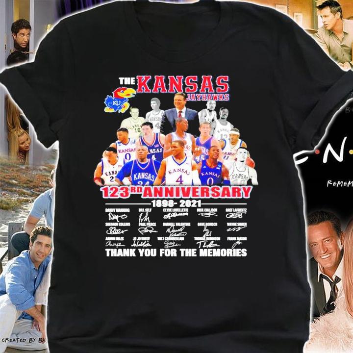 The Kansas Jayhawks 123rd anniversary 1898-2021 signature t-shirt shirt