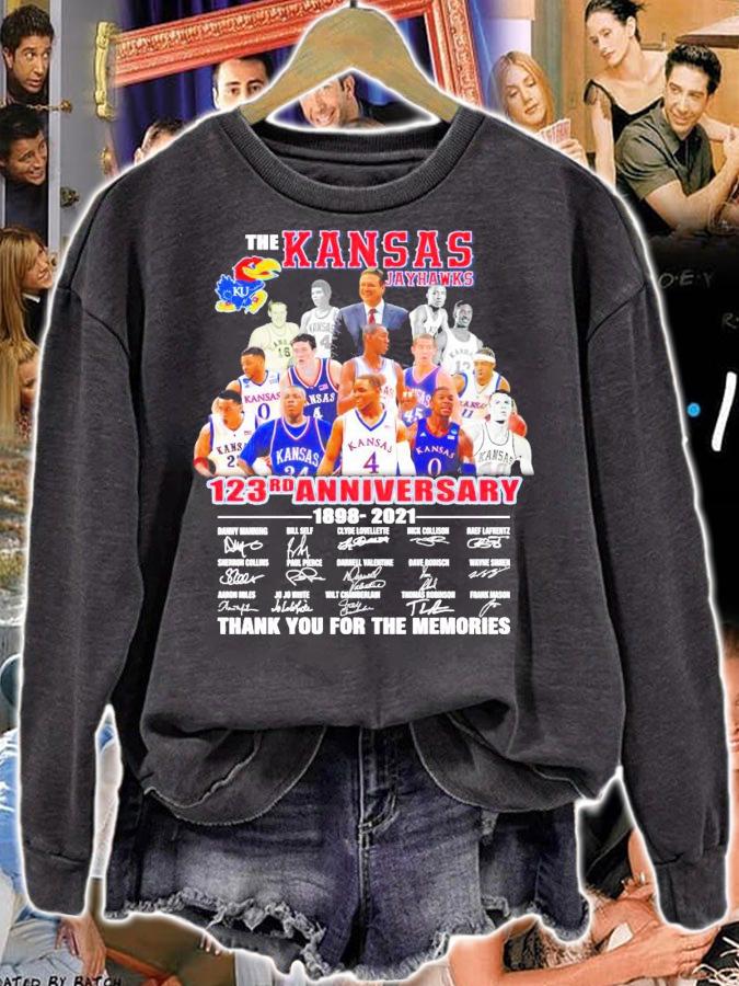 The Kansas Jayhawks 123rd anniversary 1898-2021 signature t-shirt sweatshirt