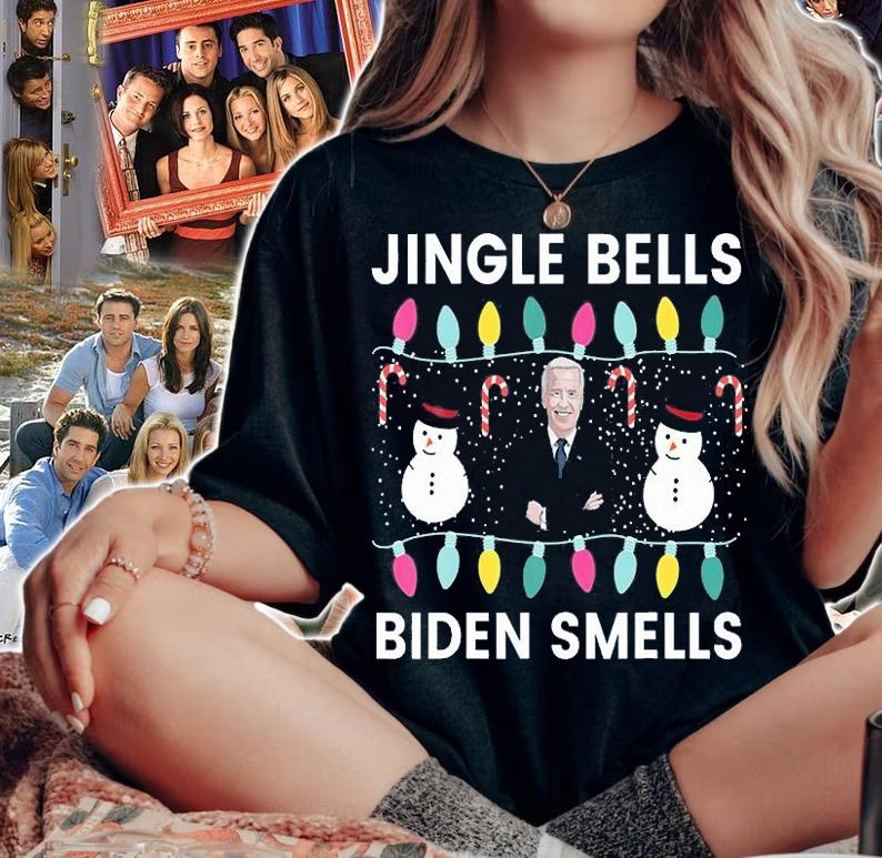 Jingle Bells Biden Smells Ugly Christmas Funny Joe Biden T-Shirt woman shirt