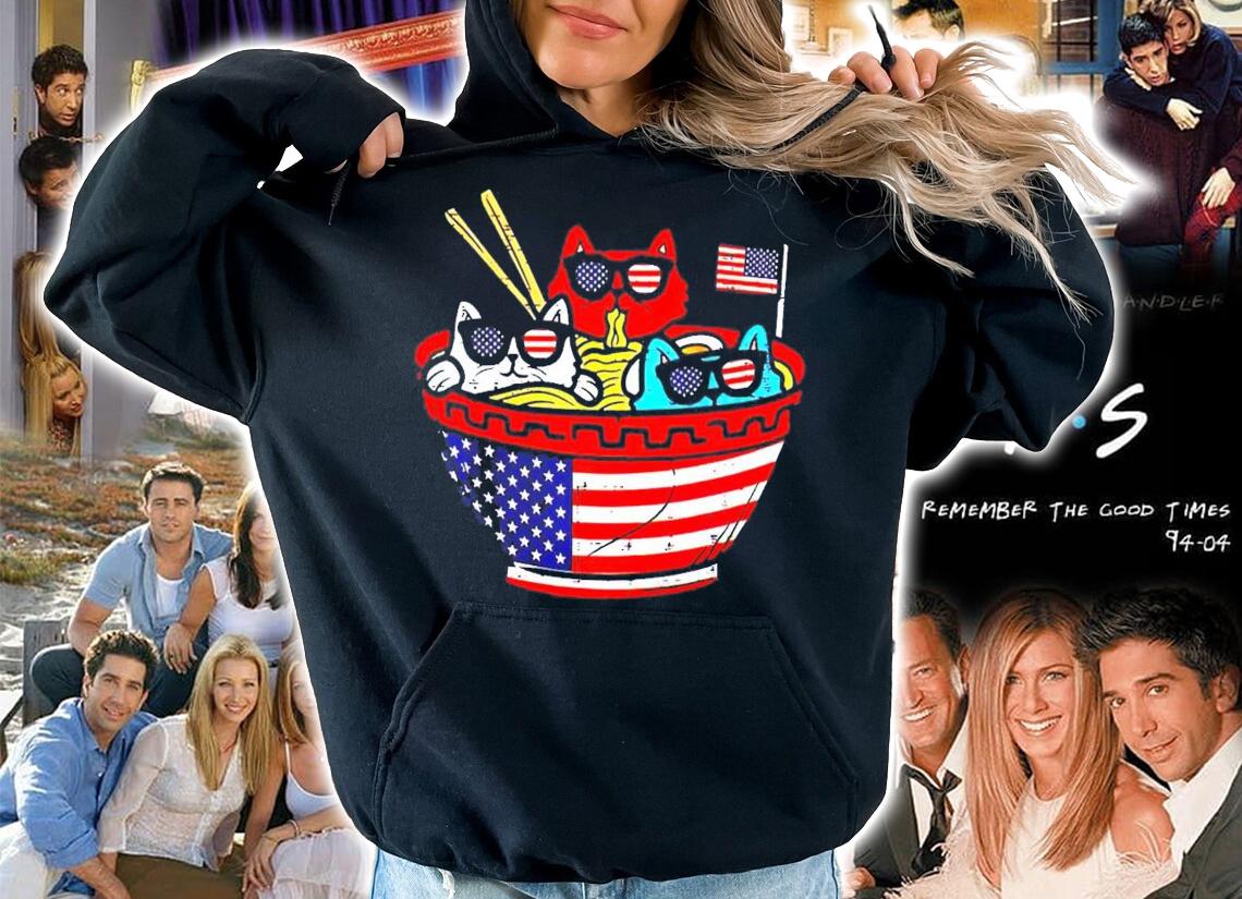 Cats Ramen Anime American Flag USA 4th of July shirt hoodie