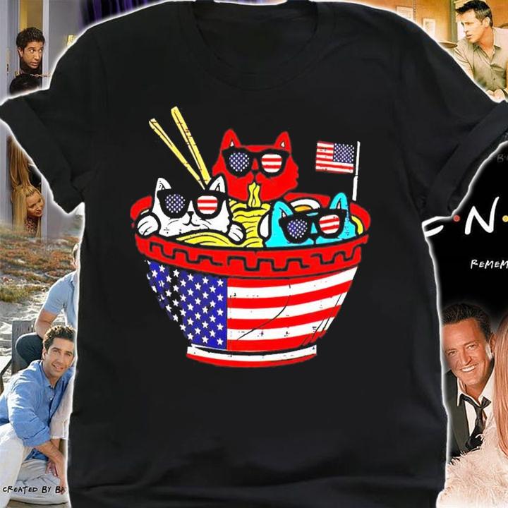 Cats Ramen Anime American Flag USA 4th of July shirt shirt
