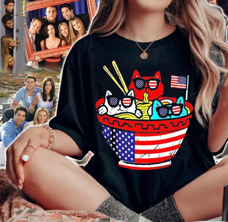Cats Ramen Anime American Flag USA 4th of July shirt woman shirt