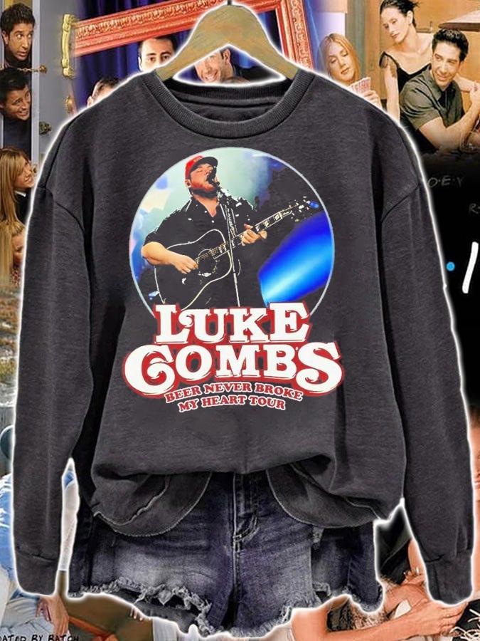 Luke Combs beer never broke my heart tour shirt