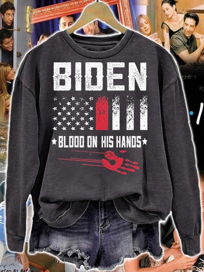 Biden Blood On His Hand USA Flag T-shirt sweatshirt