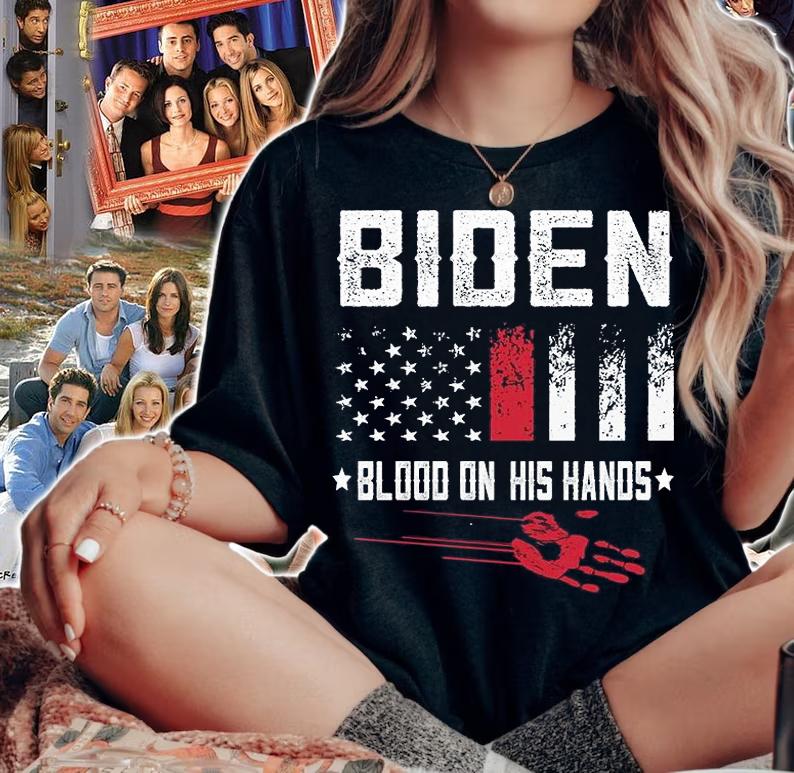 Biden Blood On His Hand USA Flag T-shirt woman shirt