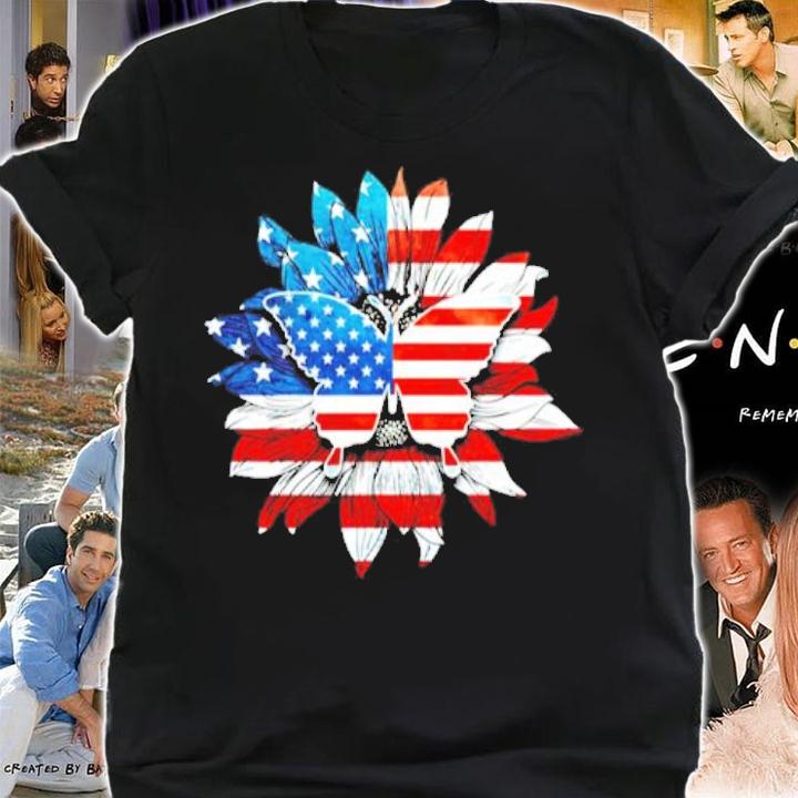 Butterfly Sunflower USA flag shirt shirt