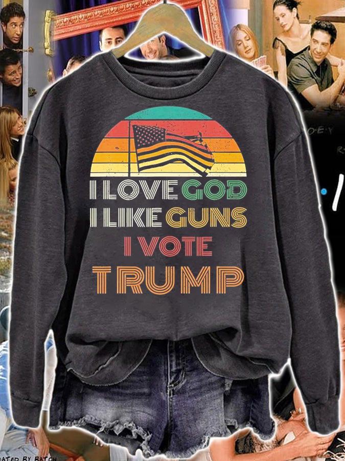 I Love God I Like Guns I Vote Trump USA Flag T-shirt