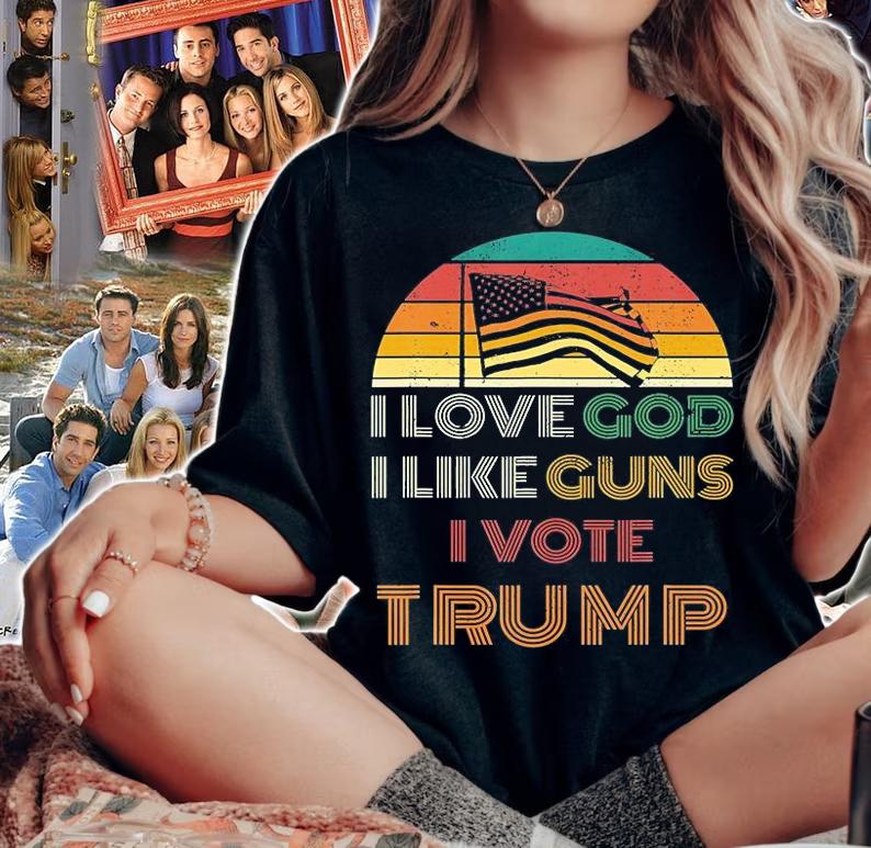I Love God I Like Guns I Vote Trump USA Flag T-shirt