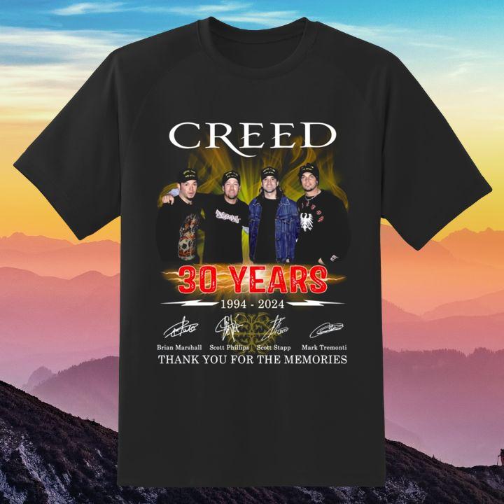 Creed Rock Band 30 Years 1994-2024 Thank You For The Memories Signatures T-Shirt