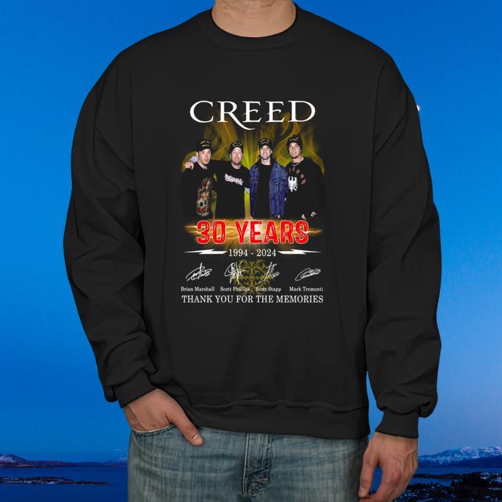 Creed Rock Band 30 Years 1994-2024 Thank You For The Memories Signatures T-Shirt sweatshirt