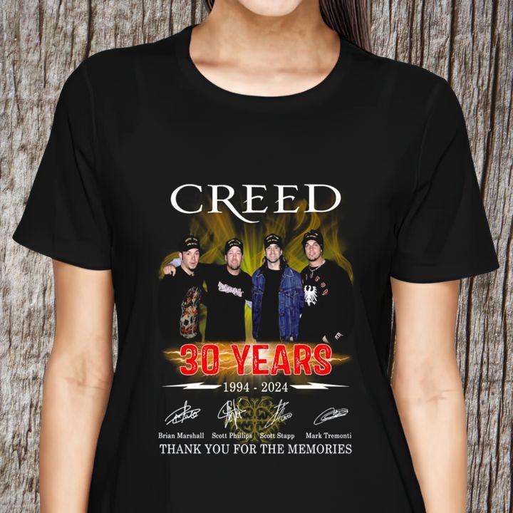 Creed Rock Band 30 Years 1994-2024 Thank You For The Memories Signatures T-Shirt womenshirt
