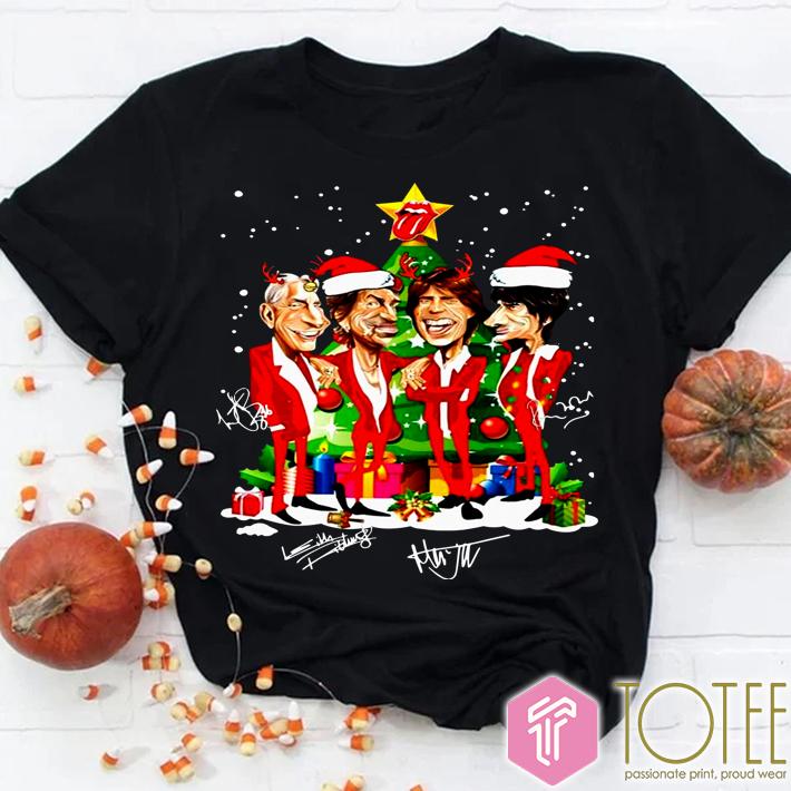 Rolling Stones Christmas Shirt - Cartoon Signatures Perfect Holiday Gift