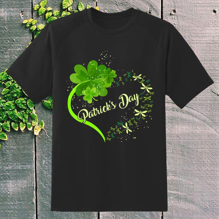 Love Dragonfly Irish Shamrock St. Patricks Day Clover Heart T-Shirt